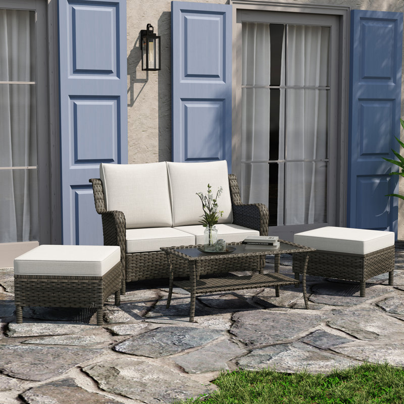 2 - Person Seating Group with Cushions, Beige, Greyish Brown