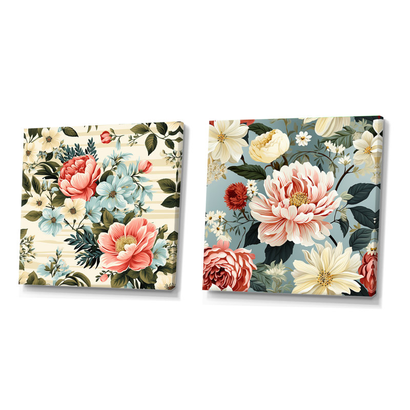 Ensemble de 2 collages carrés floraux roses - Serenade Beauty, H 36 po x l 73 po, Toile tendue