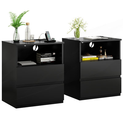 Set Of 2 End Table With Fast USB C Charging Station, Small Dresser
