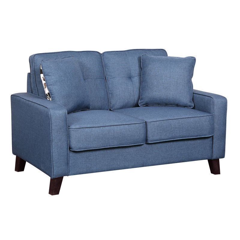 Carmenlita 51" Linen Square Arm Loveseat, Ocean Blue
