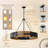8-Light Farmhouse Drum Chandelier For Dining Room, 35.43" Rustic Wood Grain Industrial Drum Light Fixture Black Metal Hanging Pendant Lighting For Kitchen Living Room Foyer-732232328