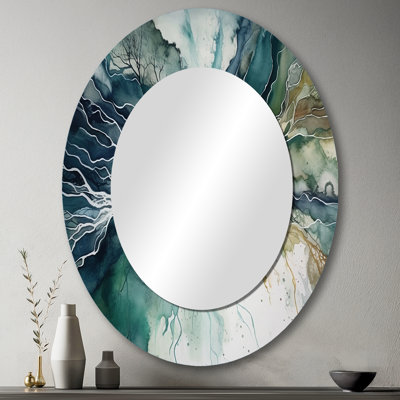 Miroir mural ovale vert sur bleu Dreamscape II - métal