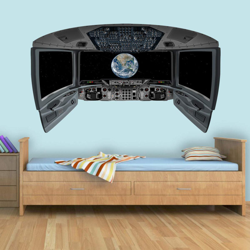 Panneau mural Drishya Spaceship Cockpit Earth, H 30 po x l 50 po