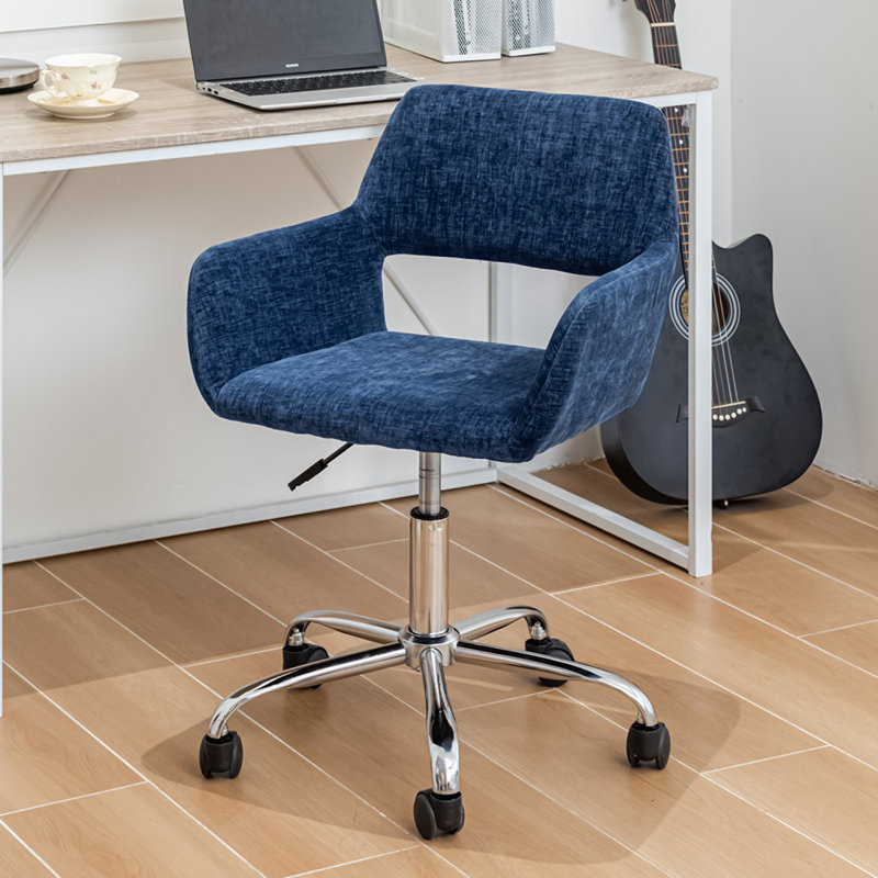 Elliana 360 Degree Swivel Task Chair with Ergonomic Design, Height Adjustable For Bedroom, Office, Polyester Dark Blue