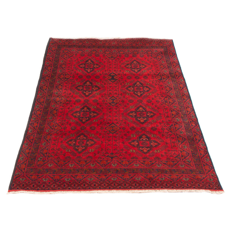 Tapis rouge en laine noué à la main de conception unique 3 pi 3 po x 5 pi 1 po nouvel âge Aiydan