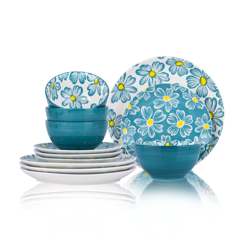Ensemble de 12 assiettes à vaisselle Wisenvoy Cearmic, Bleu