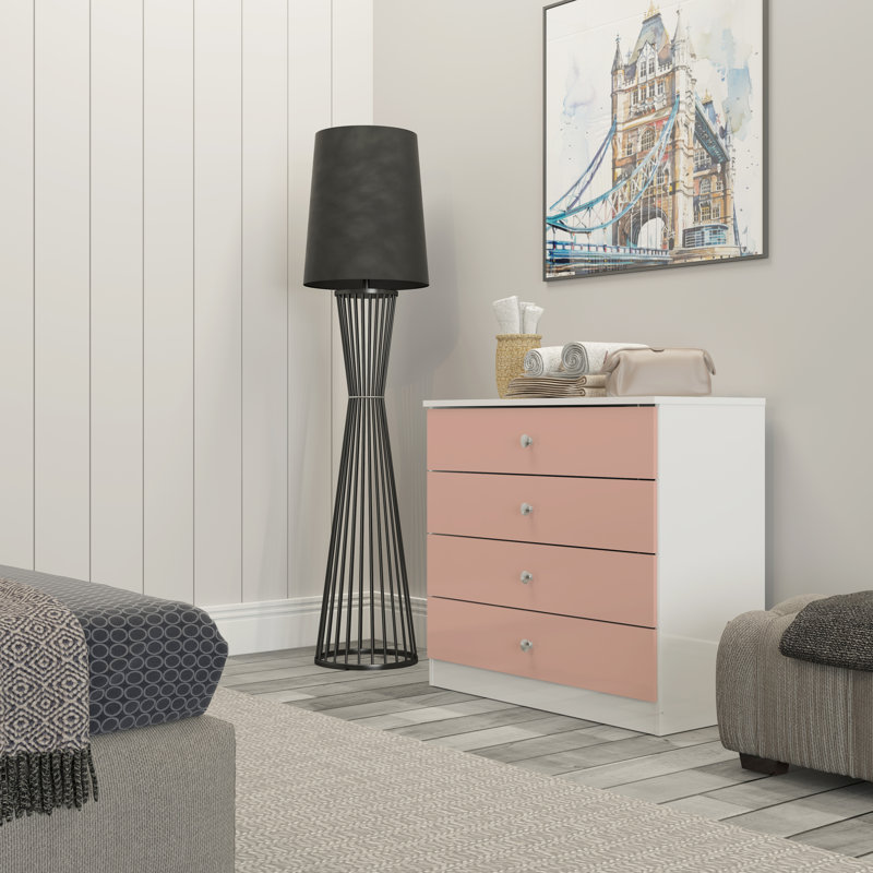 Denver 4 Drawer Chest, White/Pink