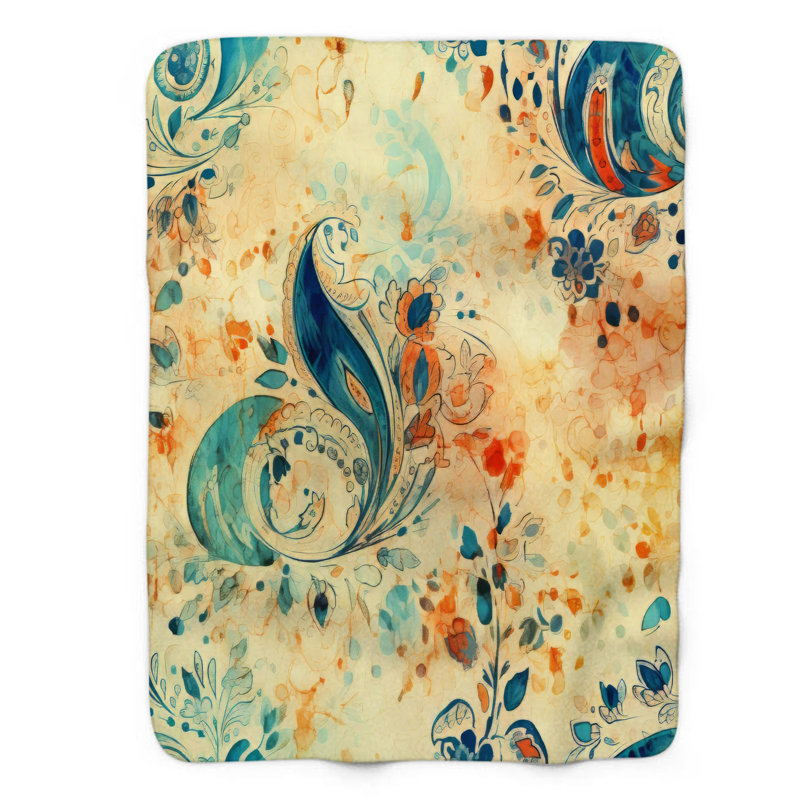 Paisley Art - couverture sherpa de qualité supérieure 1 pièce, Lit simple