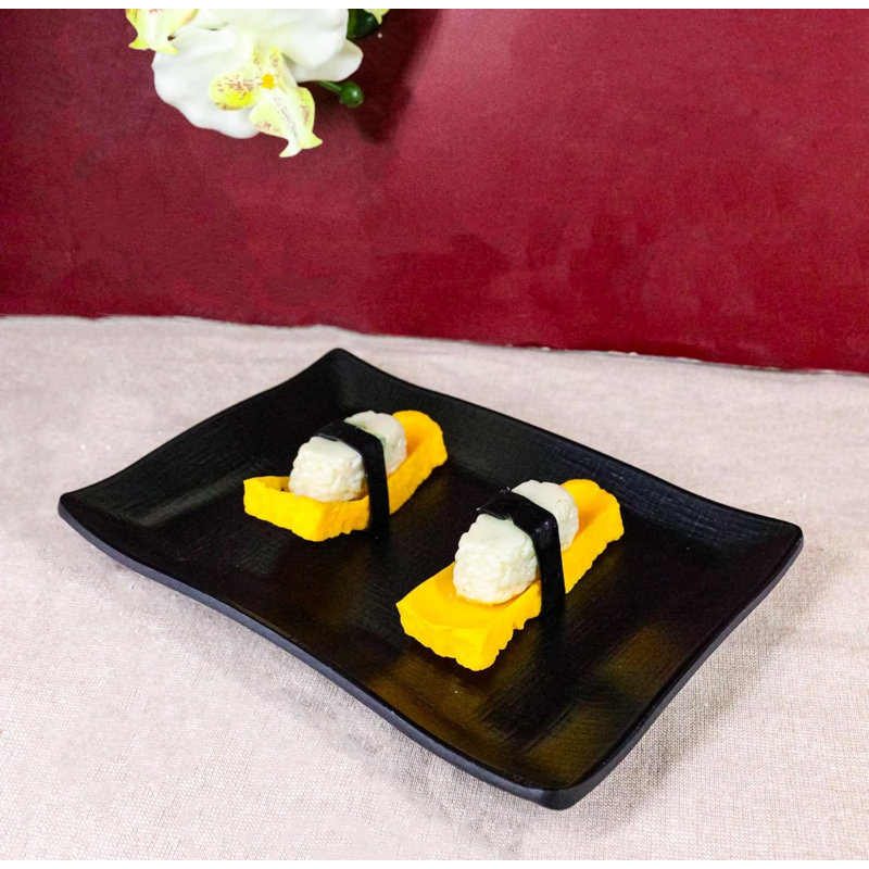 Paquet de 6 assiettes à buffet rectangulaires en mélamine soyeuse noire L 8,25 po, H 8,25 po x l 5,5 po x P 1 po