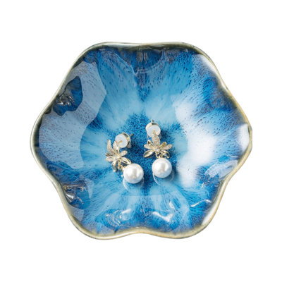 Milky Starry Blue Leaf Jewelry Dish
