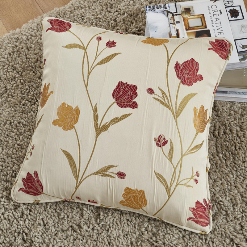 Juliette Floral Square Throw Pillow Cover, Natural/Red