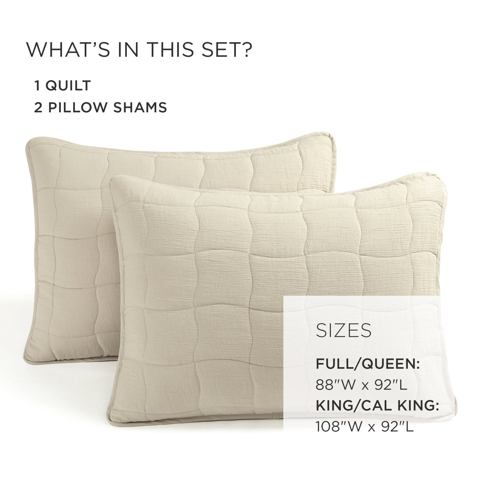 Cloud Gauze Quilt 3Pc Set, Queen Quilt + 2 Standard Shams, Beige