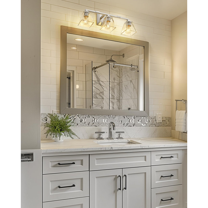 3 - Light Dimmable Vanity Light With Square Bell Clear Glass Shade, 8.5" H x 22" W x 9.9" D, 3 Lights