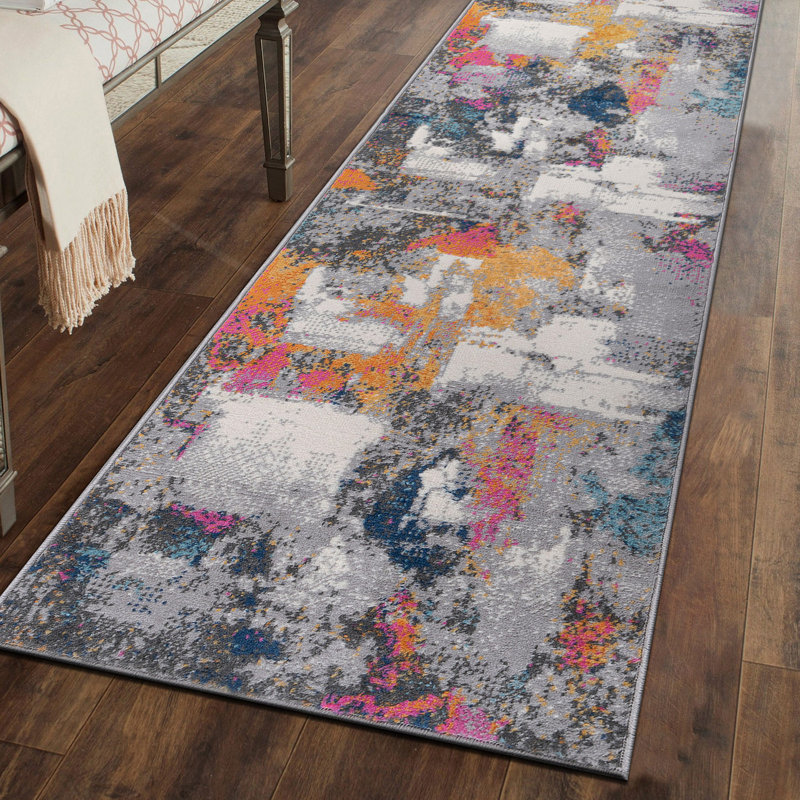 Deyshaun Abstract Yellow/Gray/Pink Area Rug, Runner 2' x 7'
