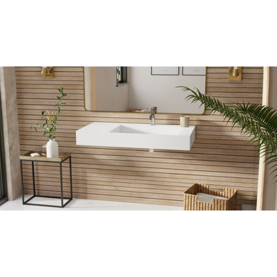 Lavabo de salle de bain mural en résine blanc brillant 39,4 "x 19,6" Badeloft WT-04-B-G