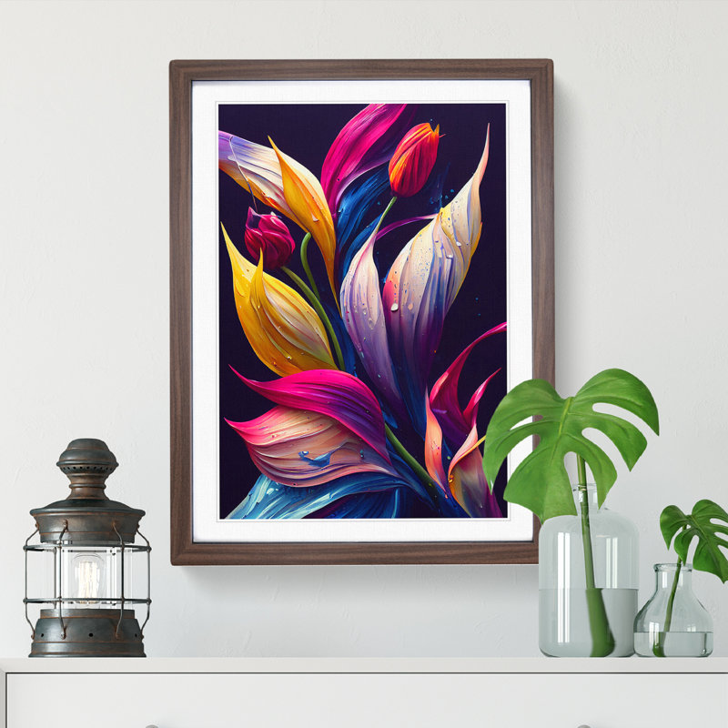 Vibrant Flowers No.6 - Framed Print, 34cm H x 25cm W x 2cm D, Brown Framed