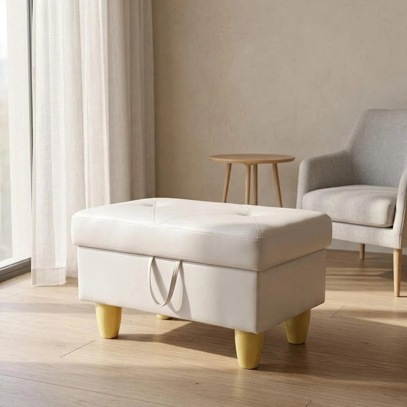 Ensemble de canapé de salon et repose-pieds 28,5 pouces en flanelle blanche