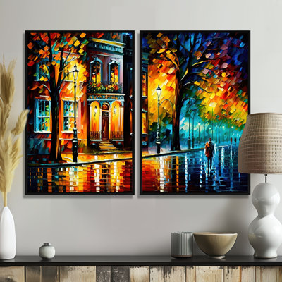 «Colorful Montreal City III - Multicolore, art traditionnel sur toile, 2 pièces