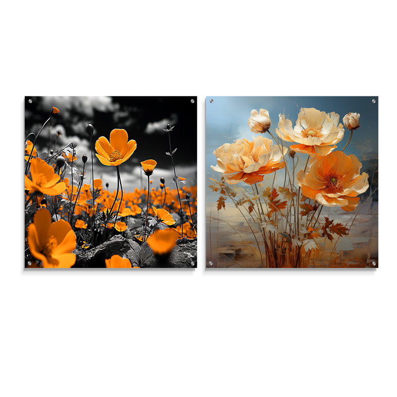 «Yellow Buttercups Buttercup Meadow», ensemble d'art mural en verre sur pied, H 36 po x l 73 po