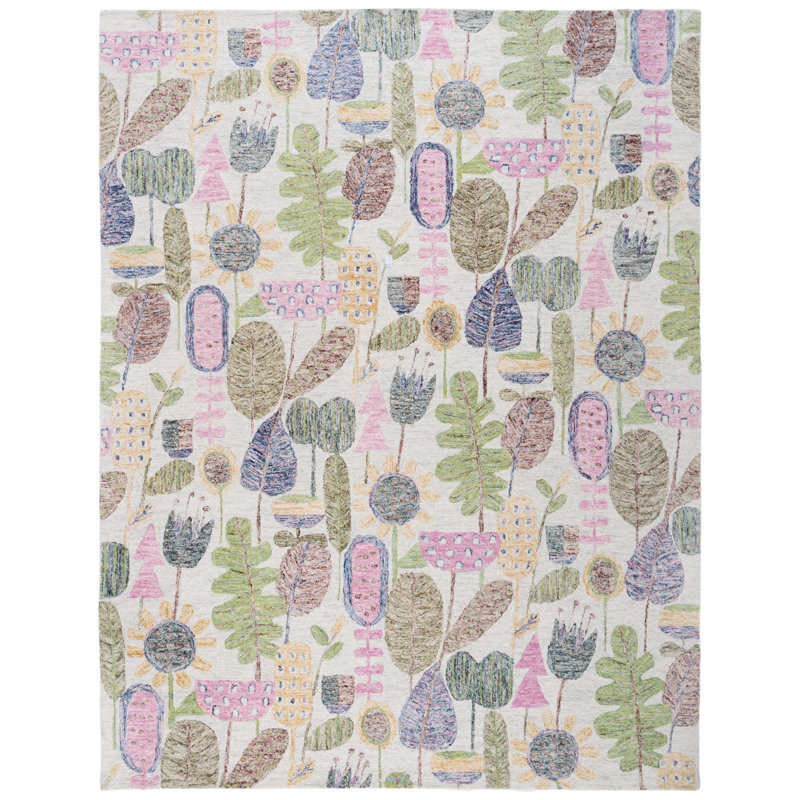 Jardin Hand Tufted Wool Cotton Floral Rug in Blue/Pink, Rectangle 6" x 9"