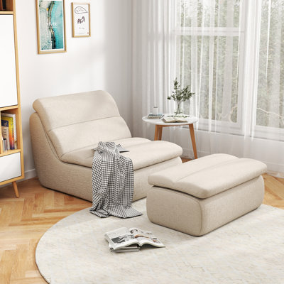Ensemble de fauteuil à billes et repose-pieds en mousse de chenille sans accoudoirs