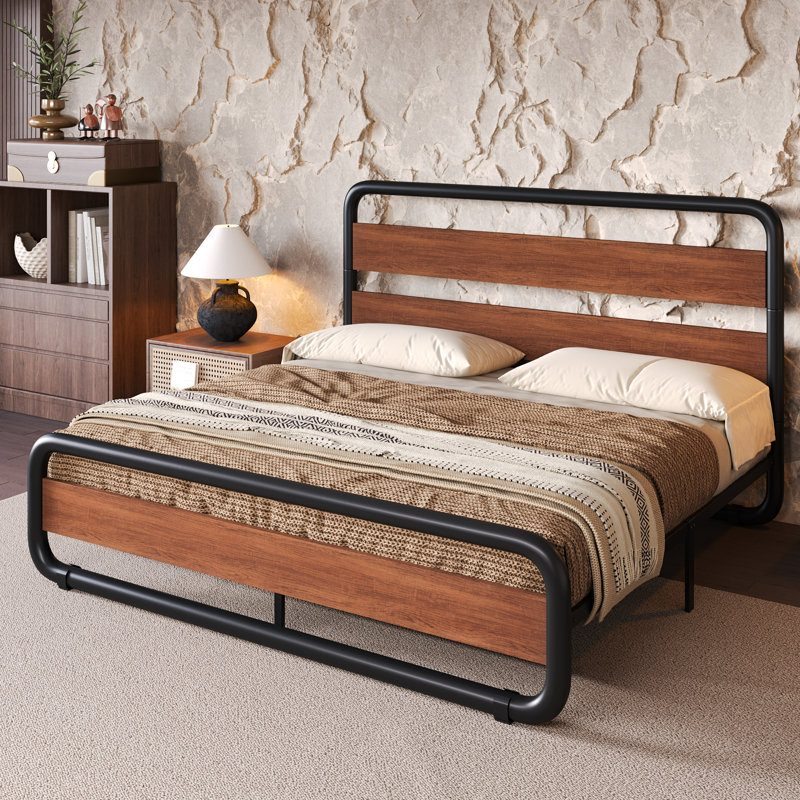 Taishima Metal Platform Bed, Queen, Black/Brown