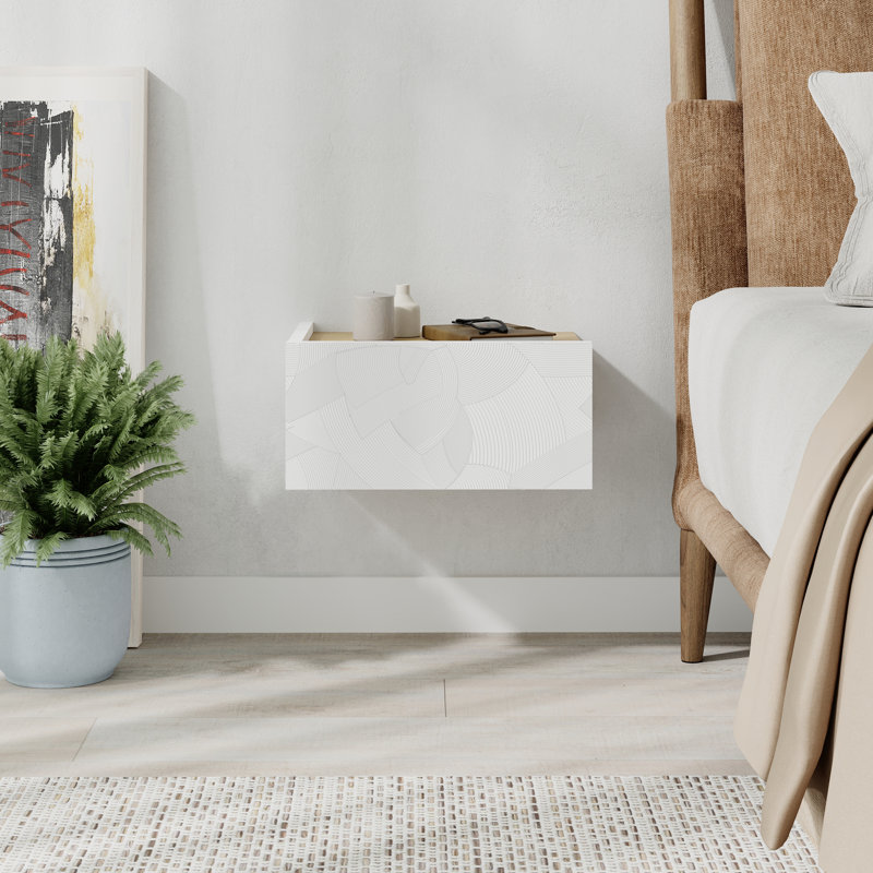  Floating Bedside Table With Drawer, Bedroom, White/Oak