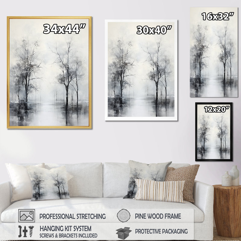 Monochromes de forêt mystique, impression sur toile, H 32 po x l 16 po x P 1 po, Cadre photo doré simple