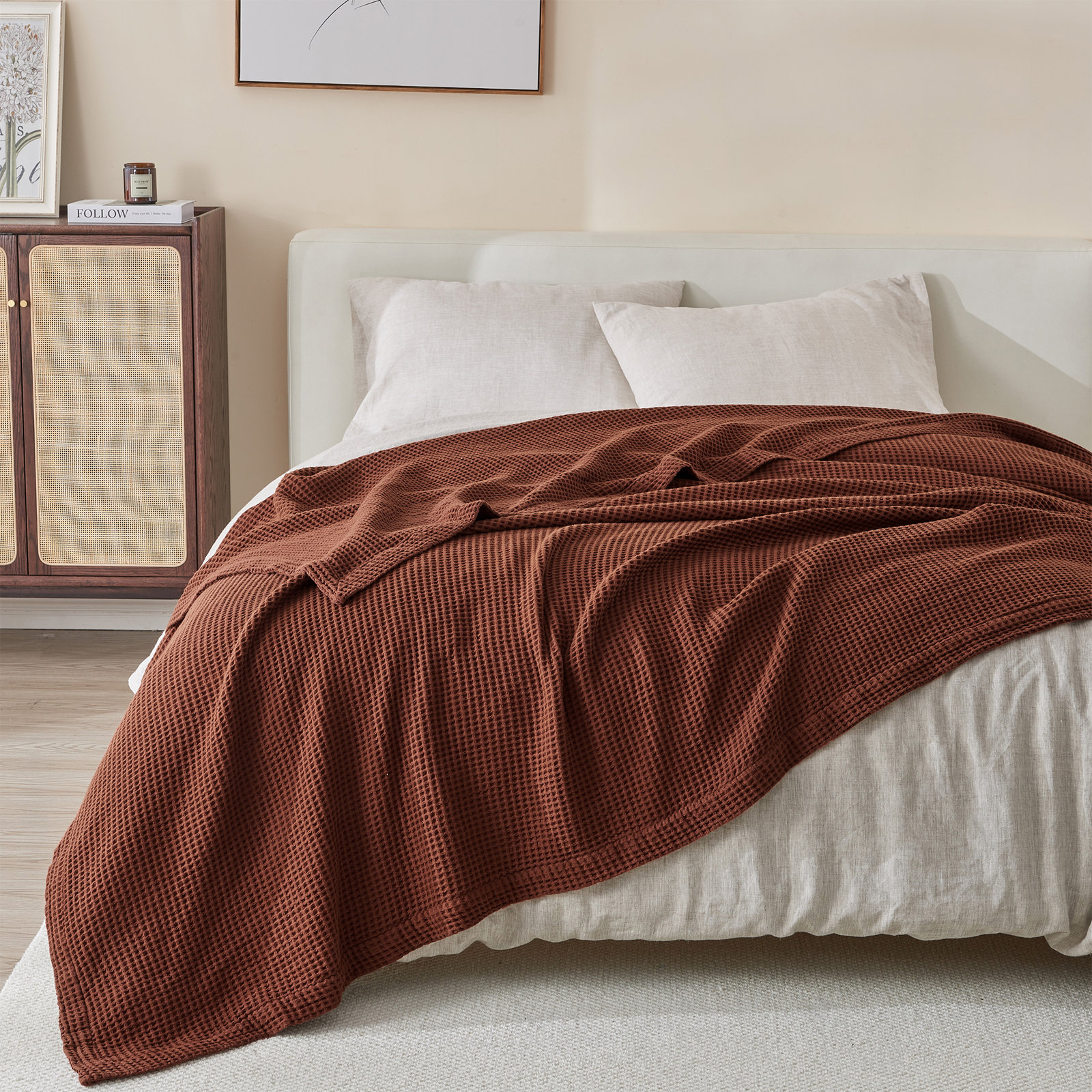 100% Cotton Waffle Weave Blanket, King, Marigold