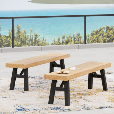 Wood Bench (2) - , Slat Panel, 63"x13.83"x17.76", Grey, 600 Lbs Weight Capacity 2 Bench In Grey , Weather , Seat 63" W X 17.76" H 13.83" D, Max Load