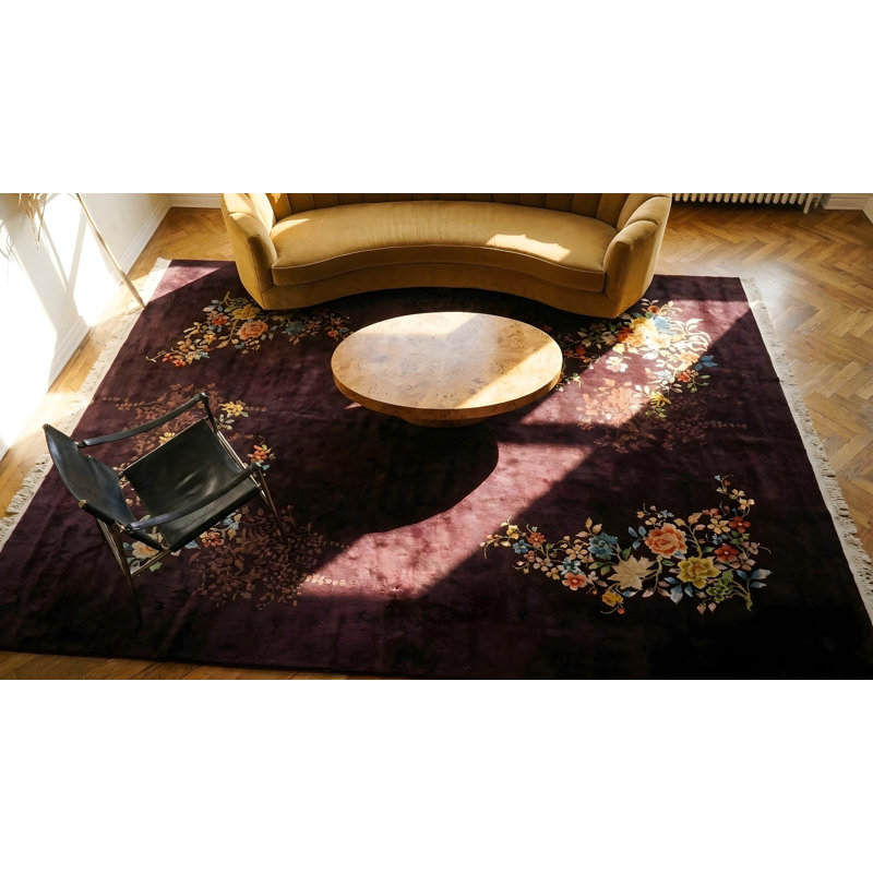 Hand Knotted Pile Wool Rectangle Purple / Lavender Mauve 1920s Antique Rug