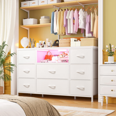 Dresser For Bedroom With Led Lights & Power Outlets, Bedroom Dressers With 8 Drawers, Tv Stand Dresser For Bedroom by Wrought Studio