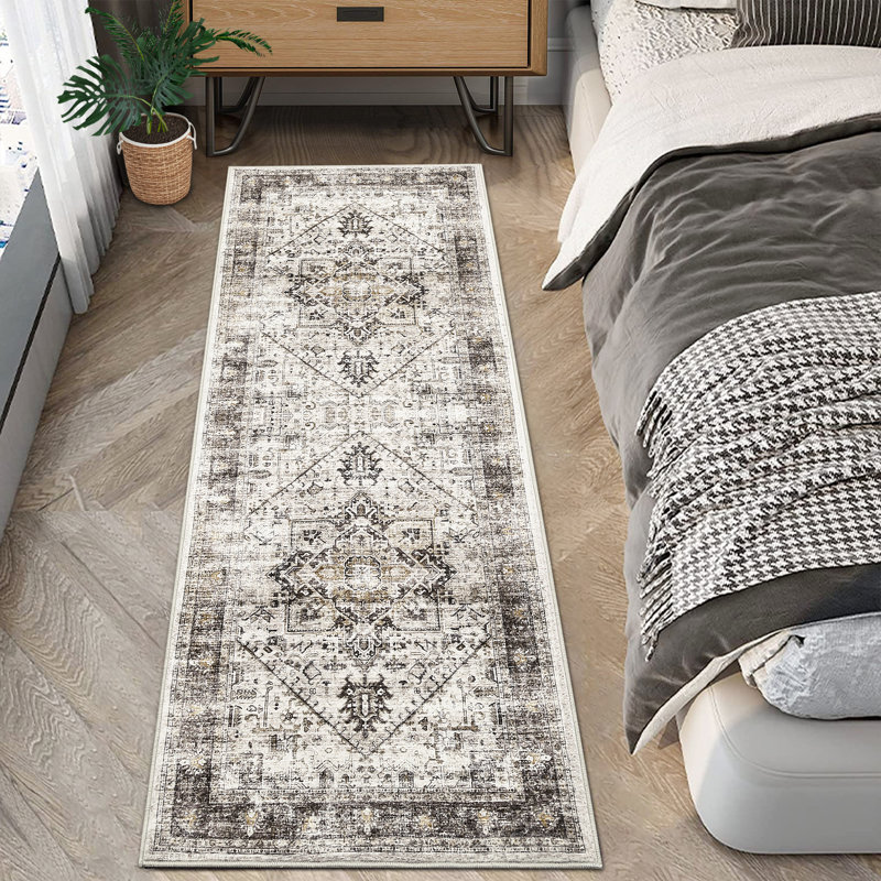 Oriental Machine Washable Rugs Vintage Floral Area Rug for Living Room Bedrooms Non Slip Rugs for Playroom Office Kitchen