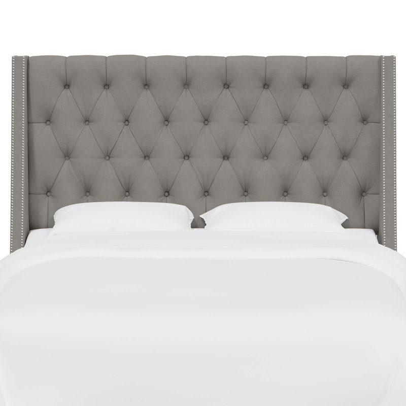 Crosston Upholstered Headboard, Queen, Classic Grey Linen, 100% Polyester