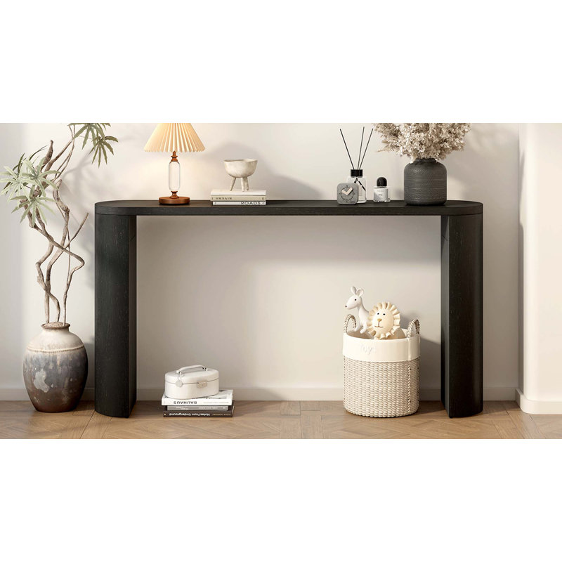 Simple Modern Style Multi-Functional Use Porch Table With Semi-Cylindrical Leg Design, Black