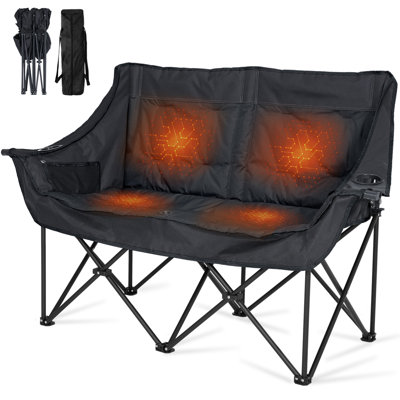 Chaise de camping double surdimensionnée chauffée, pliable, réglable en température, sac de transport