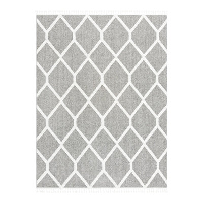 Tapis géométrique gris en polyester tissé à la machine Jocelynmarie