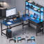 Reversible L-Corner Workstation Desks & Storage Unit, Gaming & Home Office Computer Station with LED Lighting, Power Socket, Drawer, Storage Shelves and Monitor Riser, Multi-Purpose Study Table Available in 4 Finishes-1070745816-1070745815