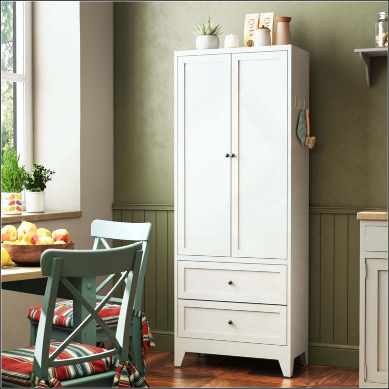 Armoire de garde-manger avec 2 tiroirs, armoire de rangement de cuisine autoportante avec tablettes réglables, organisateur robuste pour les épices, vaisselle, petits appareils de cuisine, garde-manger, salle à manger