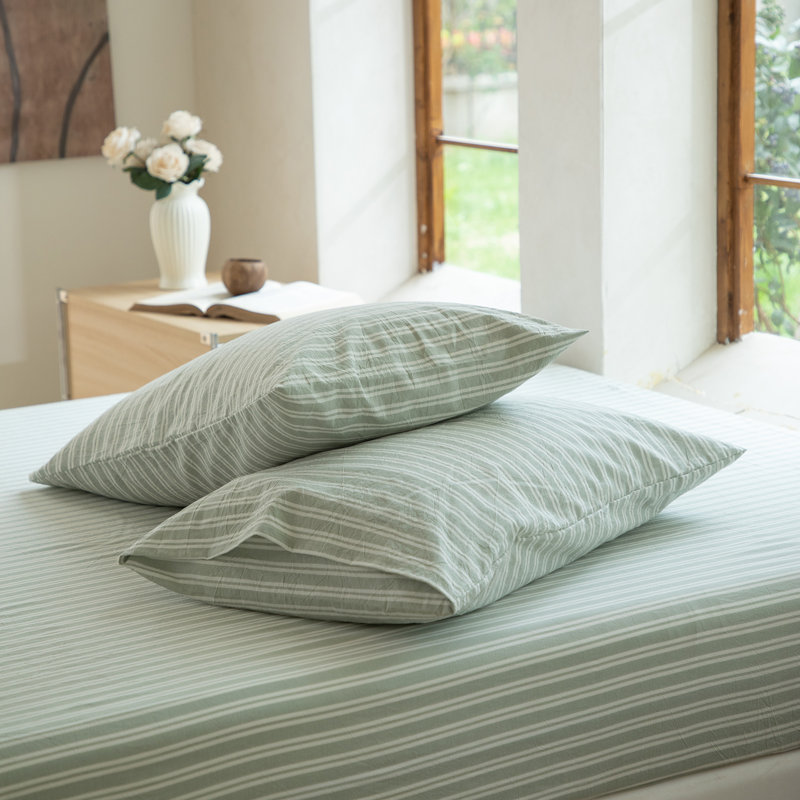 100% Washed Cotton Bedding Sheet Set 4 Pieces,1 Fitted Sheet,1 Flat Sheet and 2 Pillowcases,Comfy Textured Sheet Set
