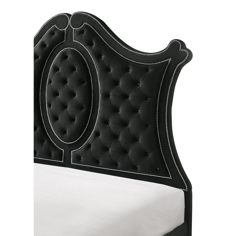 Panel Bed Tufted Headboard, Black, King