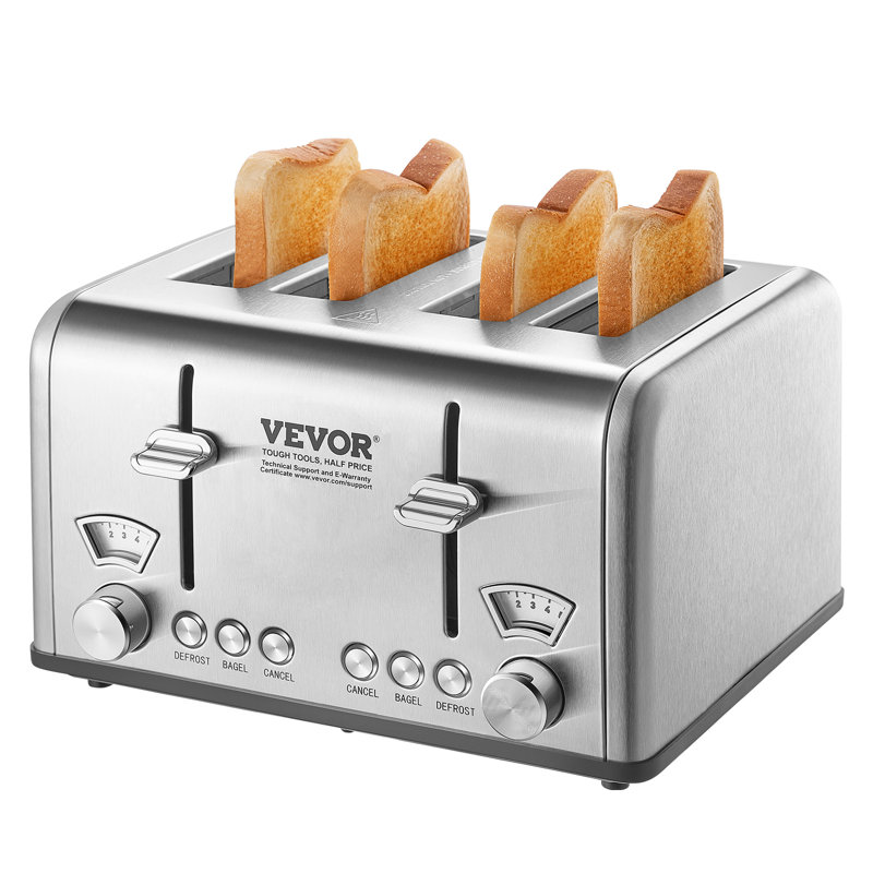 Grille-pain rétro en acier inoxydable, 4 tranches, 1625W