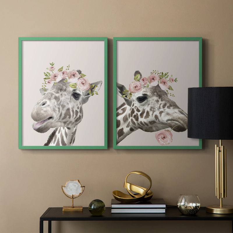 «Peek A Boo Giraffe I», reproduction encadrée de qualité supérieure - prête à être accrochée - aucun clou requis - aucun clou requis