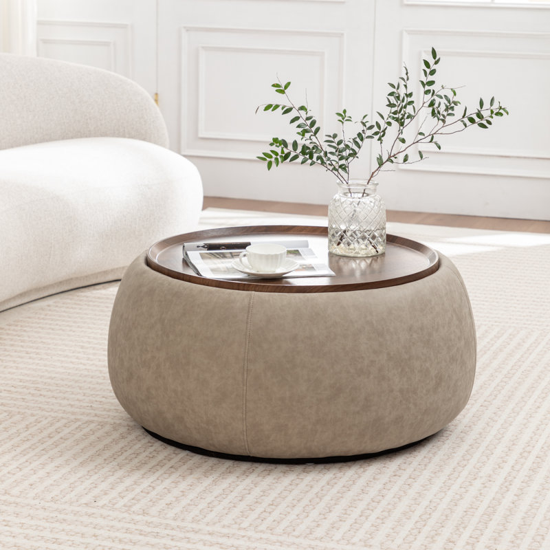 Pietsch Round Cocktail Ottoman With Storage, Vintage Gray