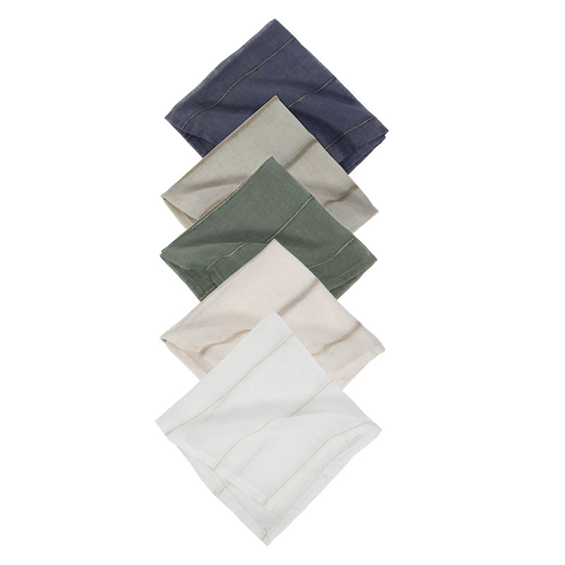 Moss Green Viscose Striped Square Napkin Set