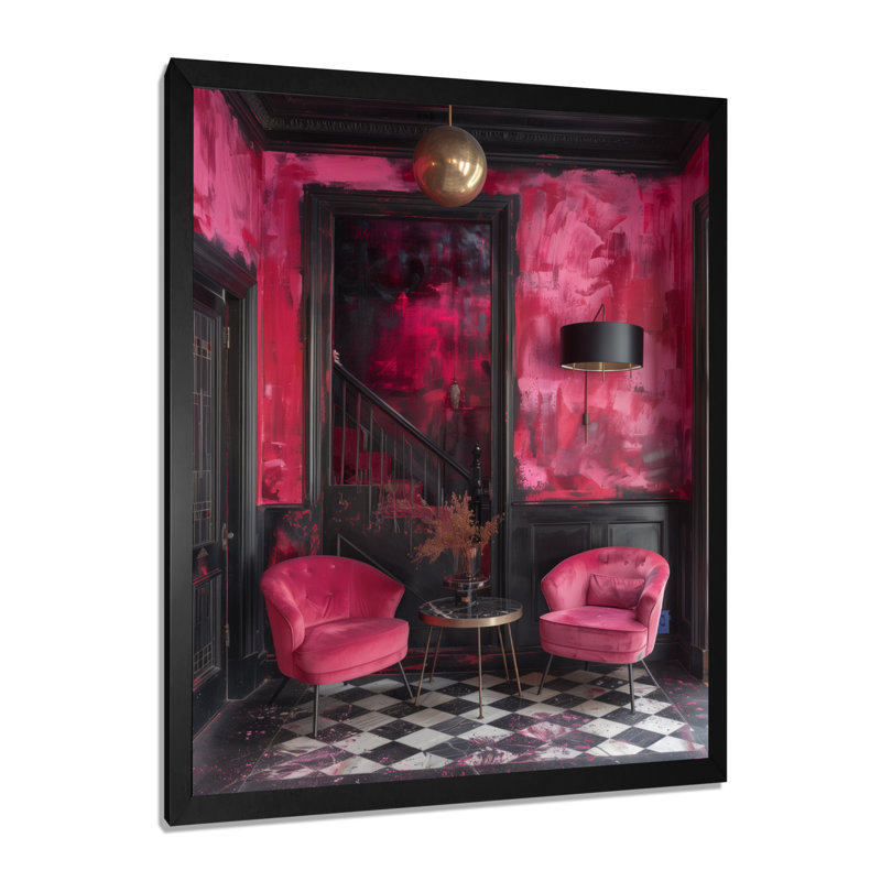 Rose, noir, chic, hôtel de ville - hôtels et loges, salon d'art mural, Cadre simple noir, H 24 po x l 32 po