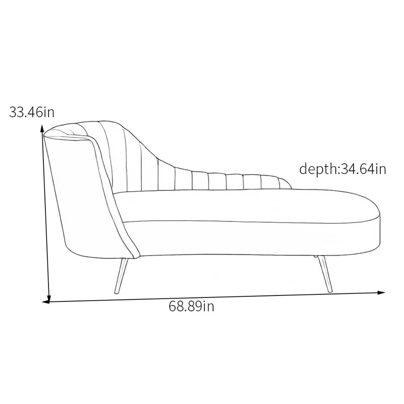 Chaise longue en velours avec structure en bois massif, Accoudoir à gauche (vu de face)