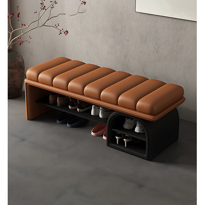 Modern & Contemporary Solid Wood Leather Upholstered Shoe Storage Bench