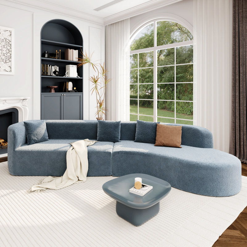 Canapé modulaire moderne avec design incurvé, 4 coussins, Bleu très foncé