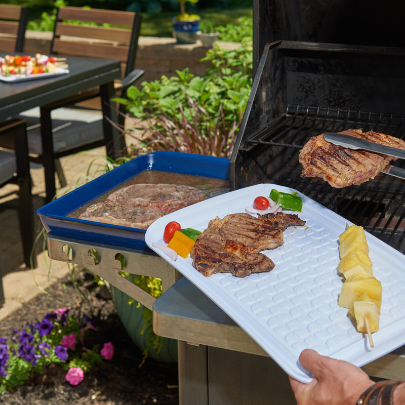 Tovolo Prep & Serve Large Marinade Tray Set With White Tray And Stratus Blue Base - Large